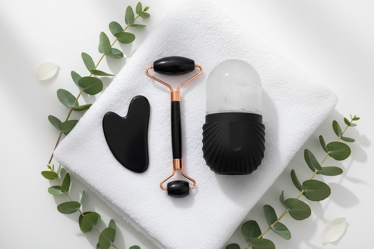 Composition flat lay avec eucalyptus