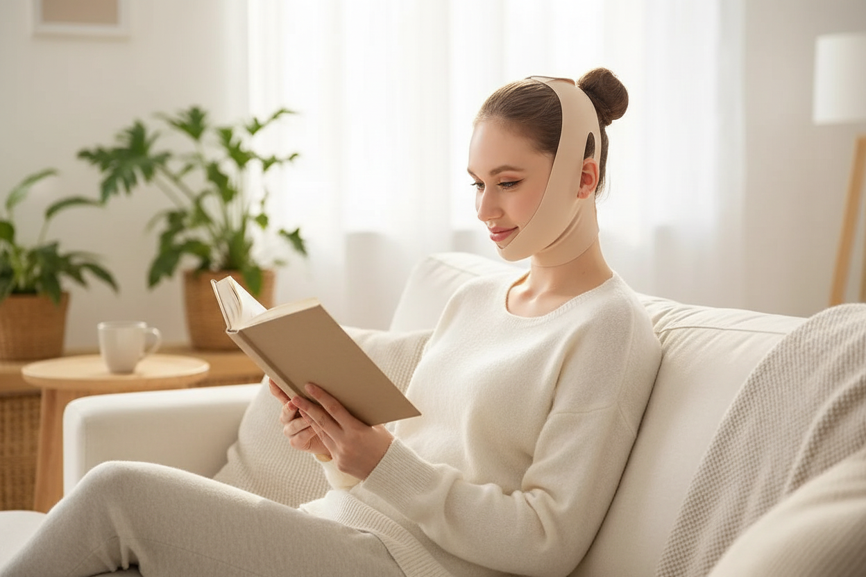 Femme lisant avec le bandeau