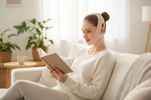 Femme lisant avec le bandeau