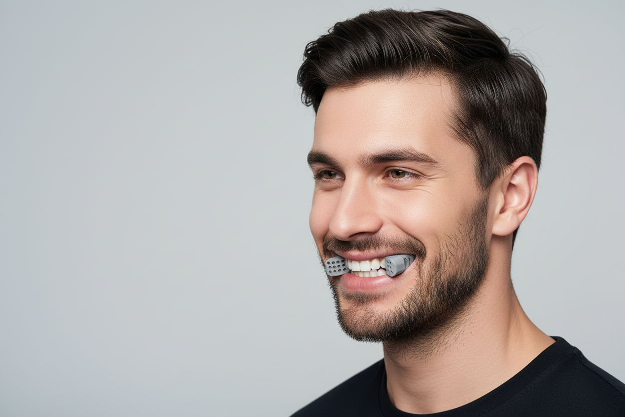 Homme avec exerciseur positionné correctement