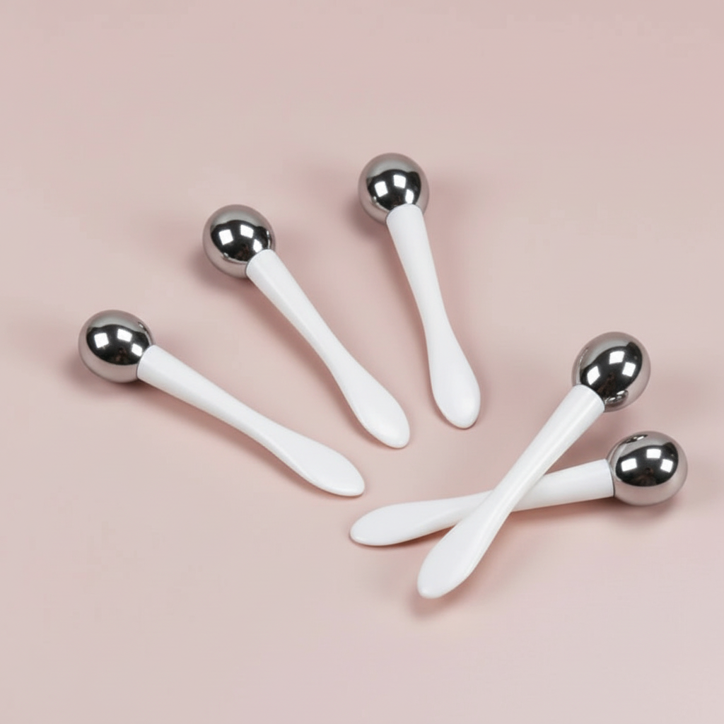 Rouleau massage yeux fond rose