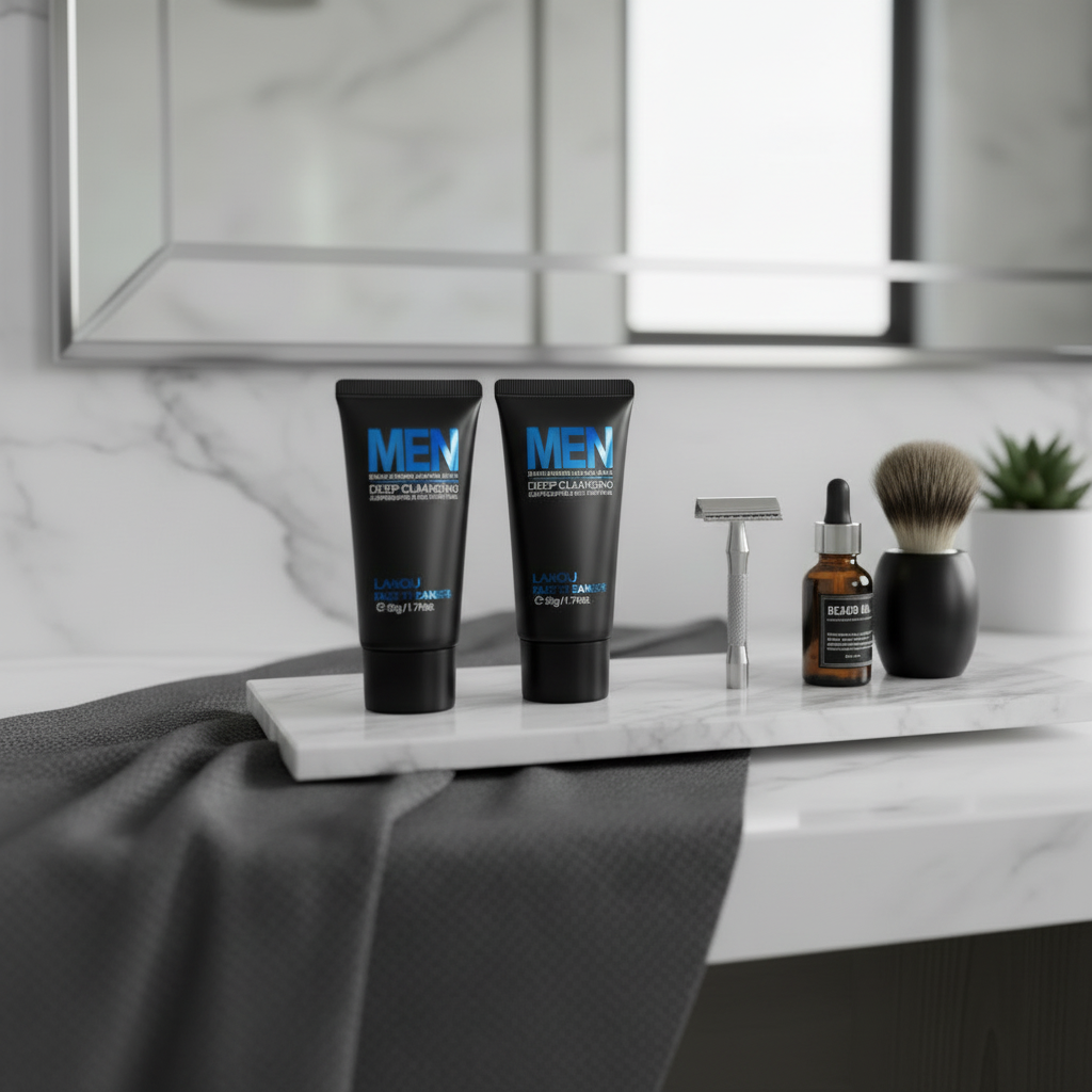 Routine grooming avec logos visibles